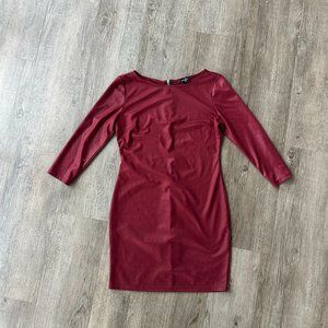 Long Sleeve 3/4 Sleeve Dress Burgundy Leather Red Forever 21 Large